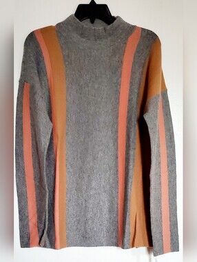 Belford Women's Cashmere Neutral Beige/Gray/Orange Sweater With High Collar